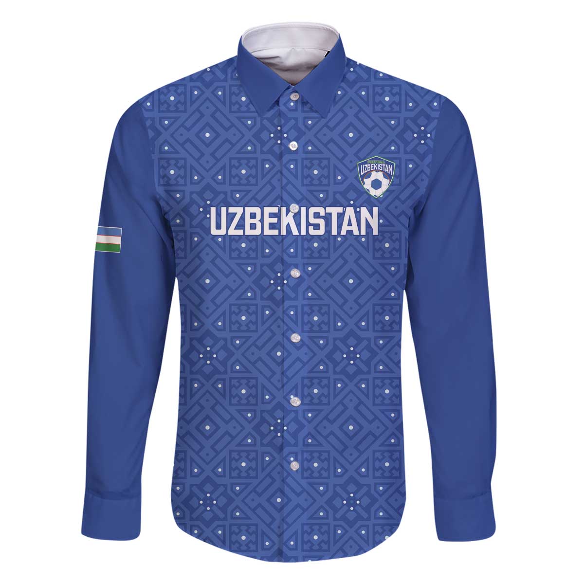 Uzbekistan Football Custom Family Matching Off The Shoulder Long Sleeve Dress and Hawaiian Shirt Come On White Wolves Blue - Wonder Print Shop