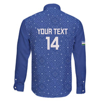 Uzbekistan Football Custom Family Matching Off The Shoulder Long Sleeve Dress and Hawaiian Shirt Come On White Wolves Blue - Wonder Print Shop