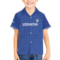 Uzbekistan Football Custom Family Matching Off The Shoulder Long Sleeve Dress and Hawaiian Shirt Come On White Wolves Blue - Wonder Print Shop
