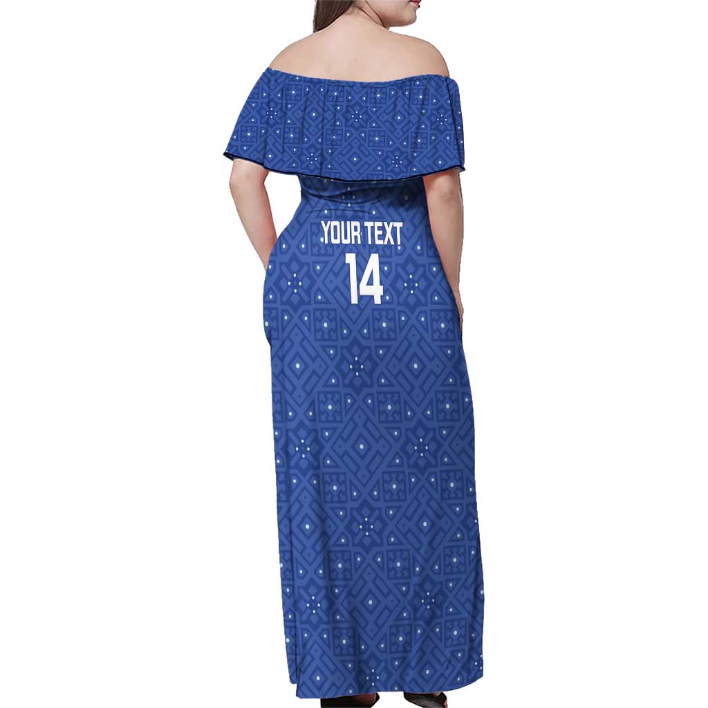 Uzbekistan Football Custom Family Matching Off Shoulder Maxi Dress and Hawaiian Shirt Come On White Wolves Blue - Wonder Print Shop