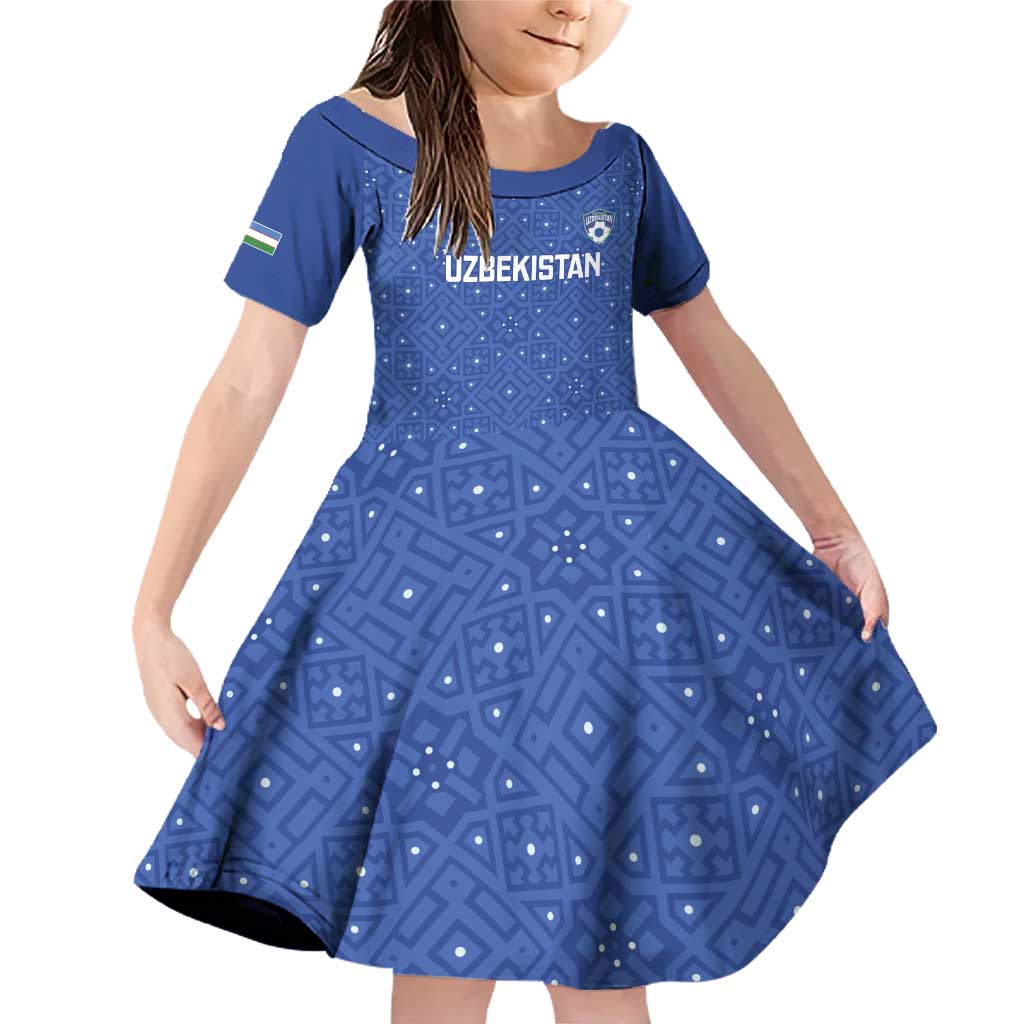Uzbekistan Football Custom Family Matching Off Shoulder Short Dress and Hawaiian Shirt Come On White Wolves Blue - Wonder Print Shop