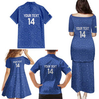Uzbekistan Football Custom Family Matching Puletasi and Hawaiian Shirt Come On White Wolves Blue - Wonder Print Shop