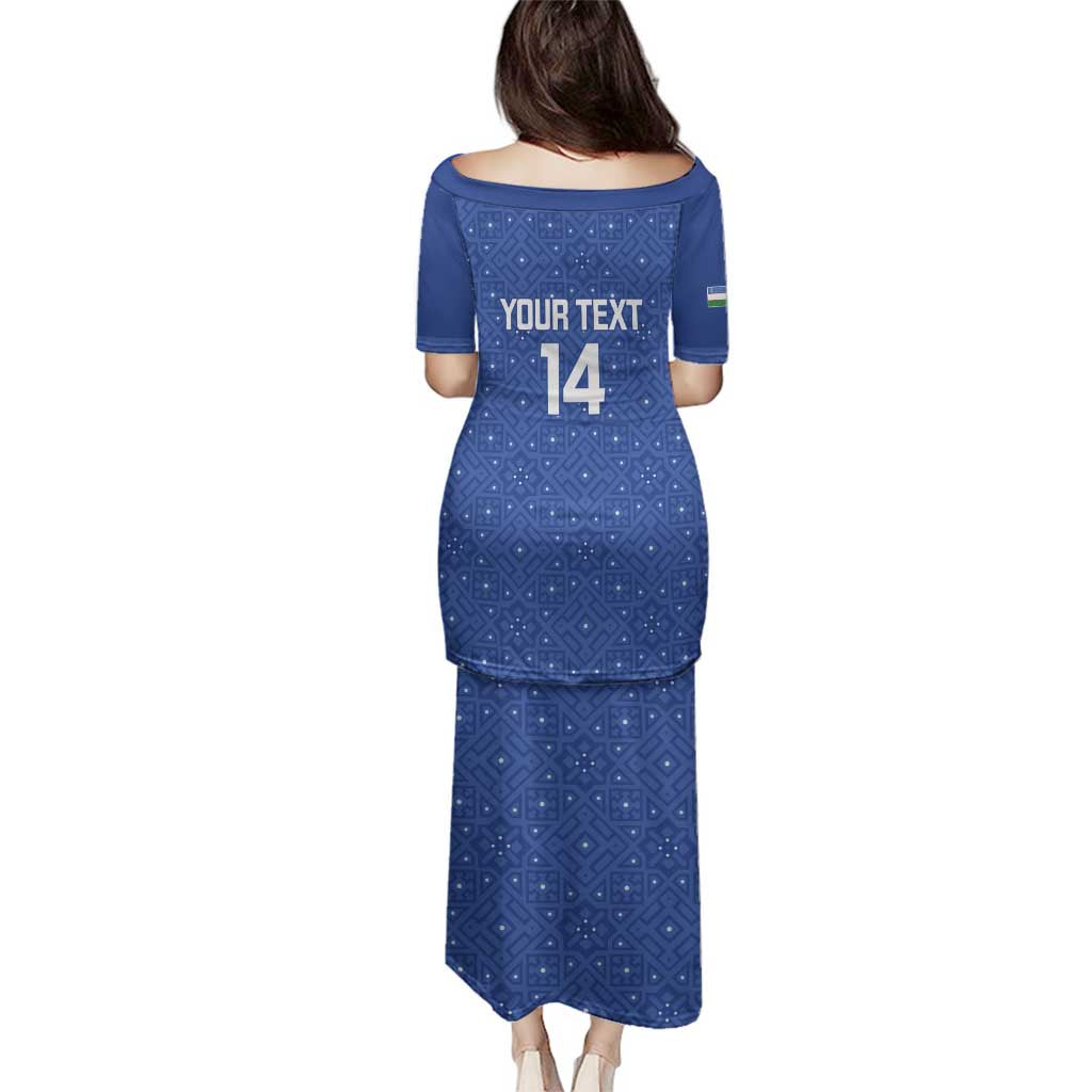 Uzbekistan Football Custom Family Matching Puletasi and Hawaiian Shirt Come On White Wolves Blue - Wonder Print Shop
