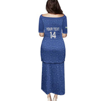 Uzbekistan Football Custom Family Matching Puletasi and Hawaiian Shirt Come On White Wolves Blue - Wonder Print Shop