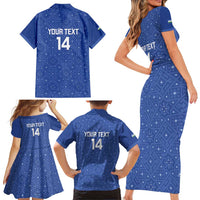 Uzbekistan Football Custom Family Matching Short Sleeve Bodycon Dress and Hawaiian Shirt Come On White Wolves Blue - Wonder Print Shop