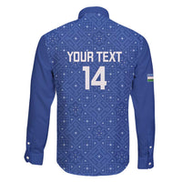 Uzbekistan Football Custom Family Matching Short Sleeve Bodycon Dress and Hawaiian Shirt Come On White Wolves Blue - Wonder Print Shop