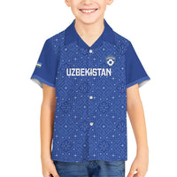 Uzbekistan Football Custom Family Matching Short Sleeve Bodycon Dress and Hawaiian Shirt Come On White Wolves Blue - Wonder Print Shop
