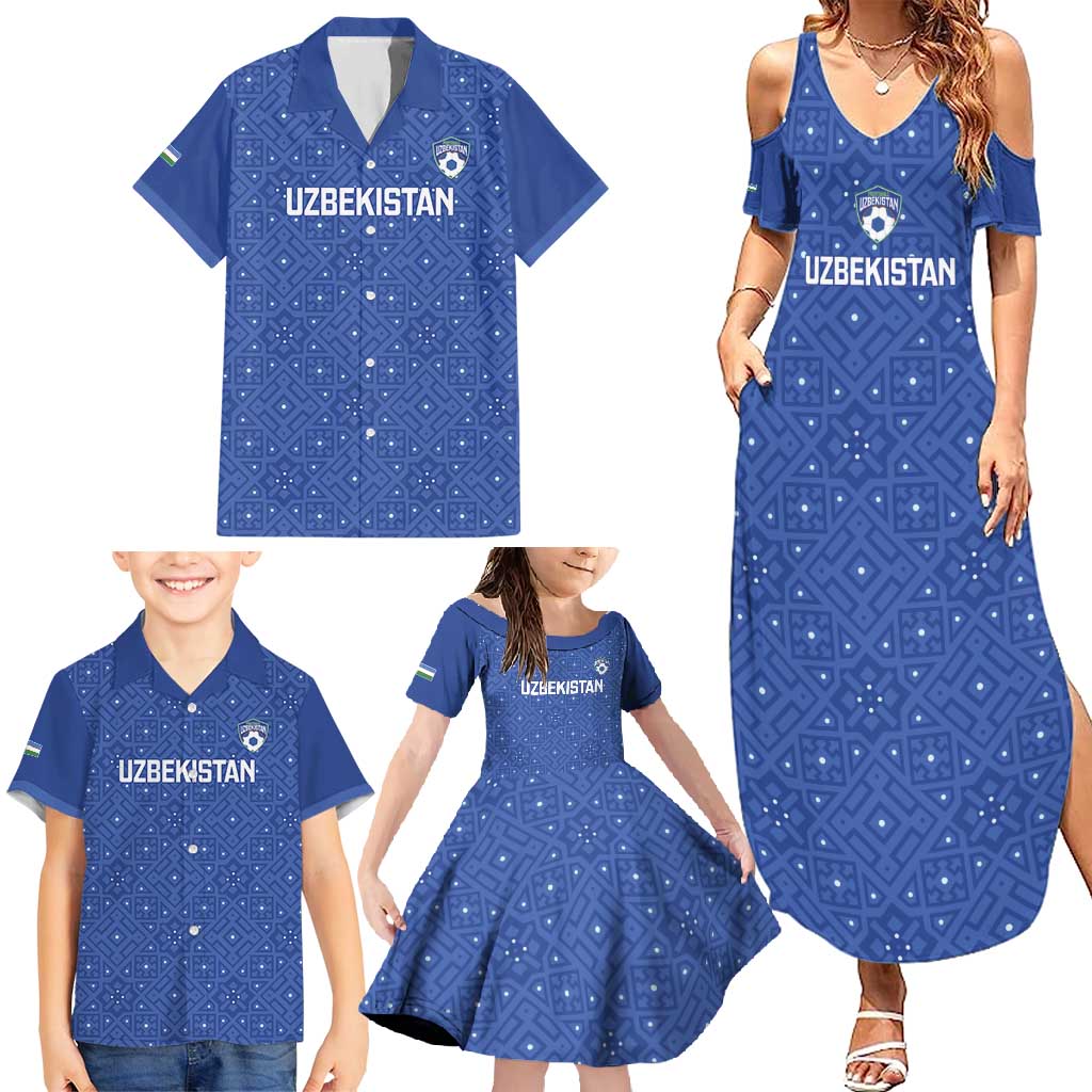 Uzbekistan Football Custom Family Matching Summer Maxi Dress and Hawaiian Shirt Come On White Wolves Blue - Wonder Print Shop