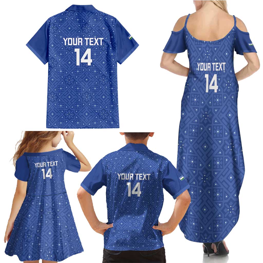 Uzbekistan Football Custom Family Matching Summer Maxi Dress and Hawaiian Shirt Come On White Wolves Blue - Wonder Print Shop