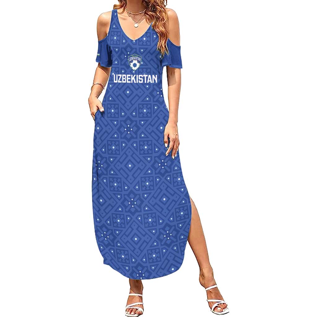 Uzbekistan Football Custom Family Matching Summer Maxi Dress and Hawaiian Shirt Come On White Wolves Blue - Wonder Print Shop