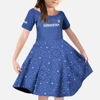 Uzbekistan Football Custom Family Matching Tank Maxi Dress and Hawaiian Shirt Come On White Wolves Blue - Wonder Print Shop