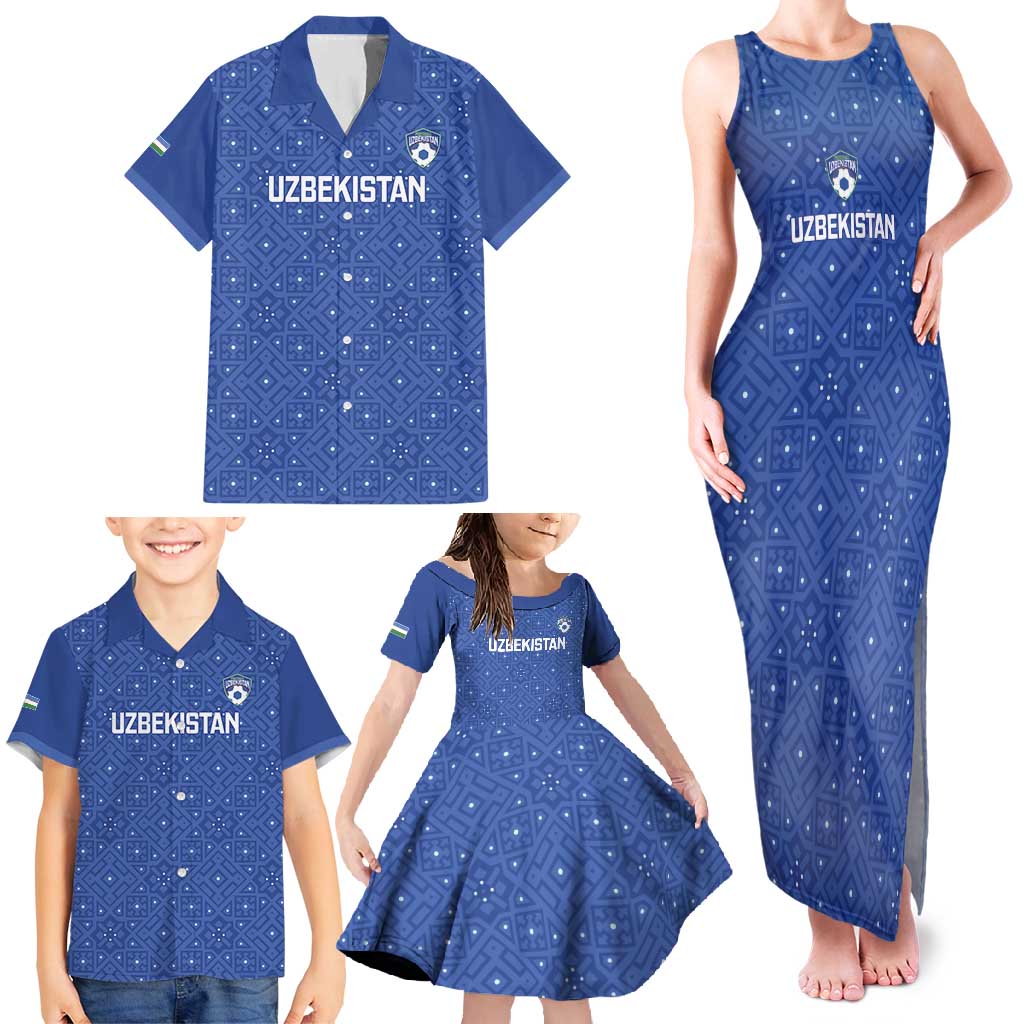 Uzbekistan Football Custom Family Matching Tank Maxi Dress and Hawaiian Shirt Come On White Wolves Blue - Wonder Print Shop