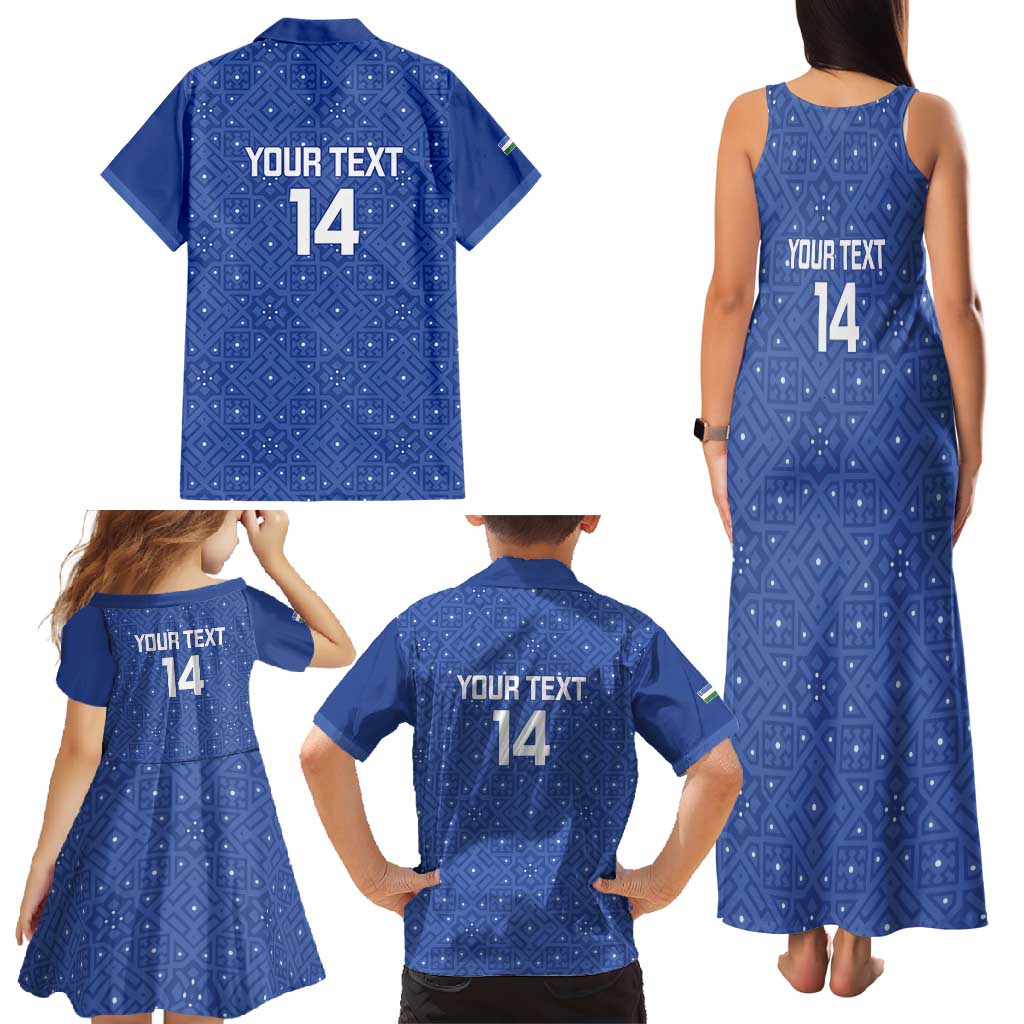 Uzbekistan Football Custom Family Matching Tank Maxi Dress and Hawaiian Shirt Come On White Wolves Blue - Wonder Print Shop