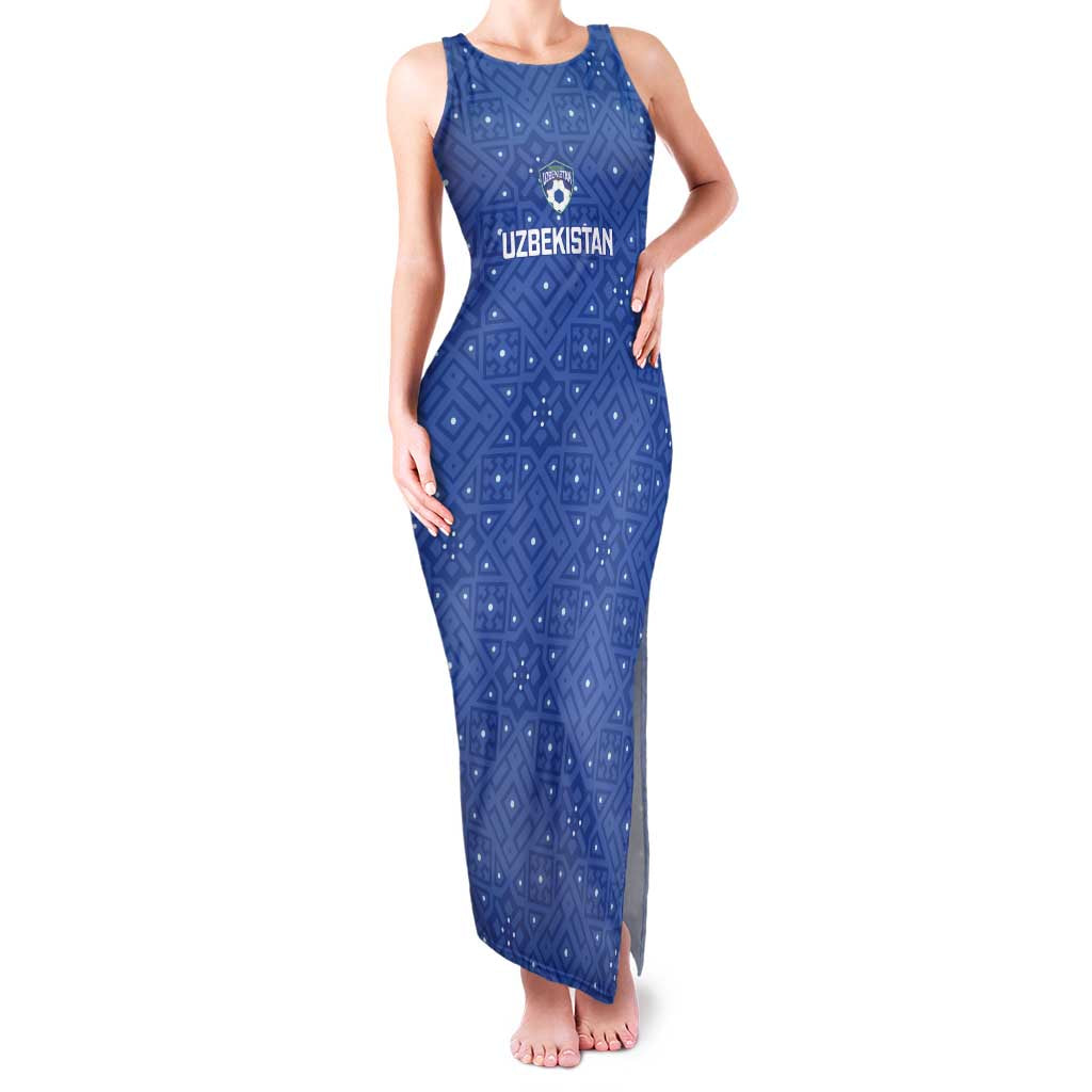 Uzbekistan Football Custom Family Matching Tank Maxi Dress and Hawaiian Shirt Come On White Wolves Blue - Wonder Print Shop
