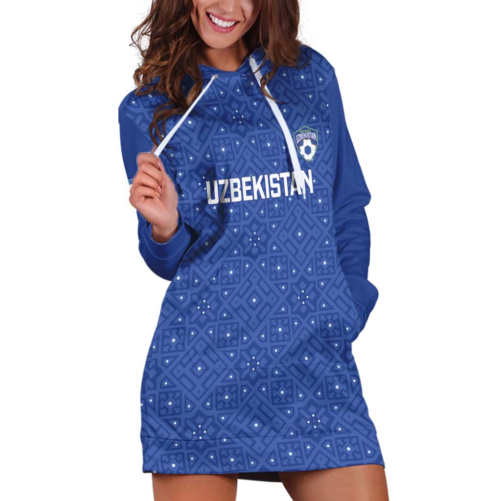 Uzbekistan Football Custom Hoodie Dress Come On White Wolves Blue - Wonder Print Shop