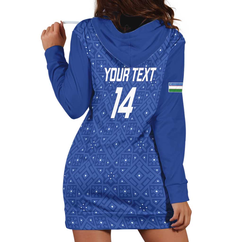 Uzbekistan Football Custom Hoodie Dress Come On White Wolves Blue - Wonder Print Shop