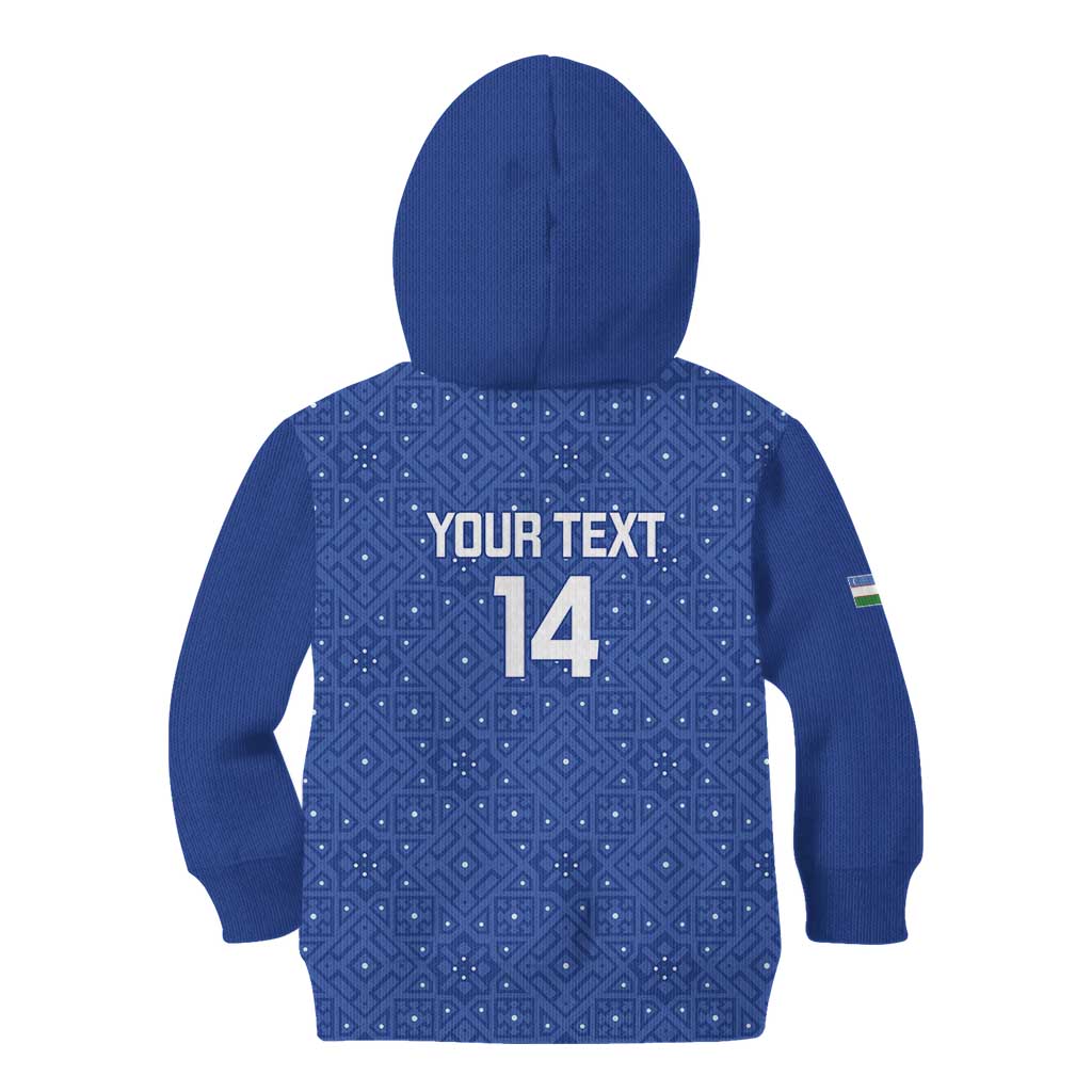 Uzbekistan Football Custom Kid Hoodie Come On White Wolves Blue - Wonder Print Shop