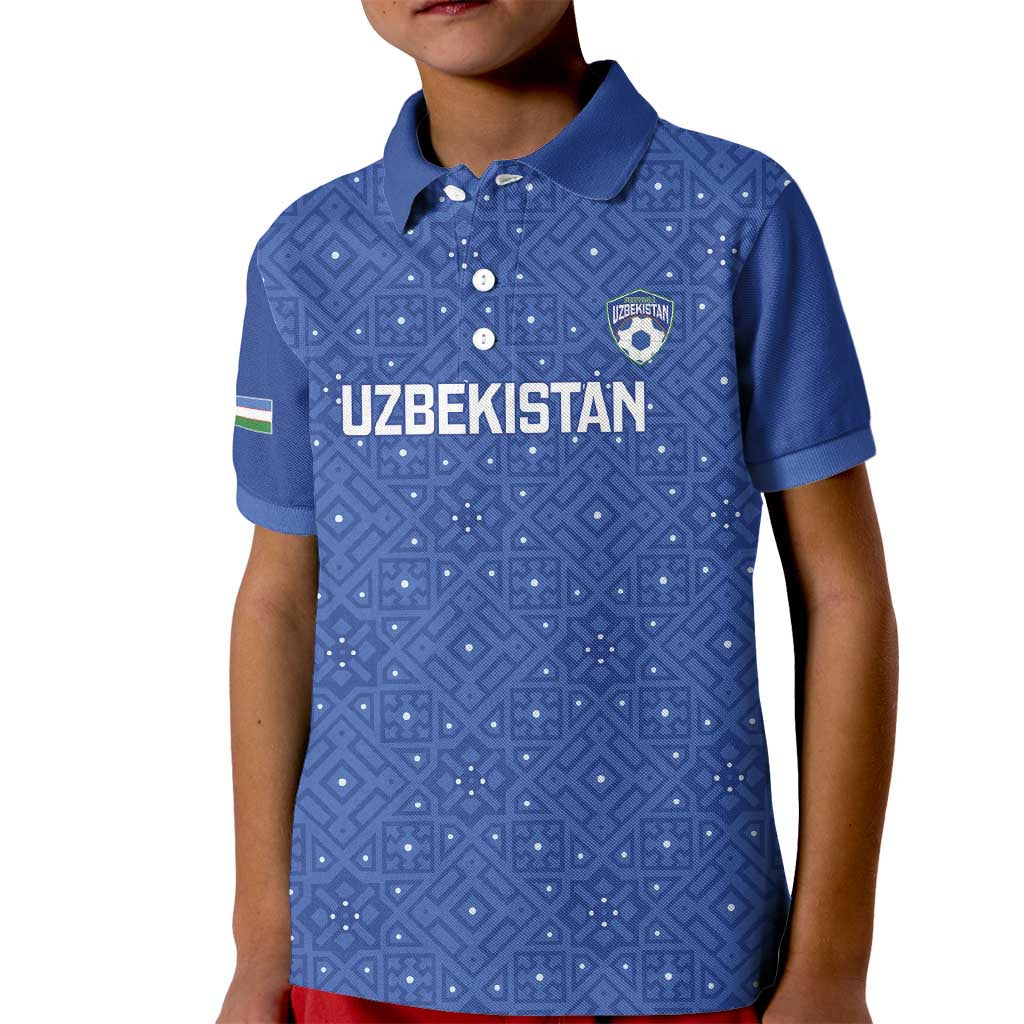 Uzbekistan Football Custom Kid Polo Shirt Come On White Wolves Blue - Wonder Print Shop