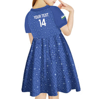Uzbekistan Football Custom Kid Short Sleeve Dress Come On White Wolves Blue - Wonder Print Shop