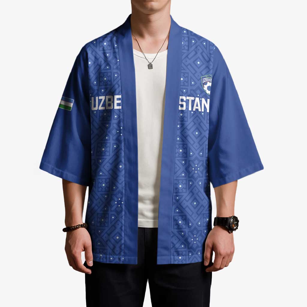 Uzbekistan Football Custom Kimono Come On White Wolves Blue - Wonder Print Shop