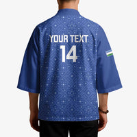 Uzbekistan Football Custom Kimono Come On White Wolves Blue - Wonder Print Shop