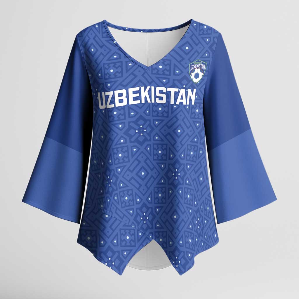 Uzbekistan Football Custom Kimono Sleeve Blouse Come On White Wolves Blue - Wonder Print Shop