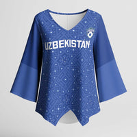 Uzbekistan Football Custom Kimono Sleeve Blouse Come On White Wolves Blue - Wonder Print Shop