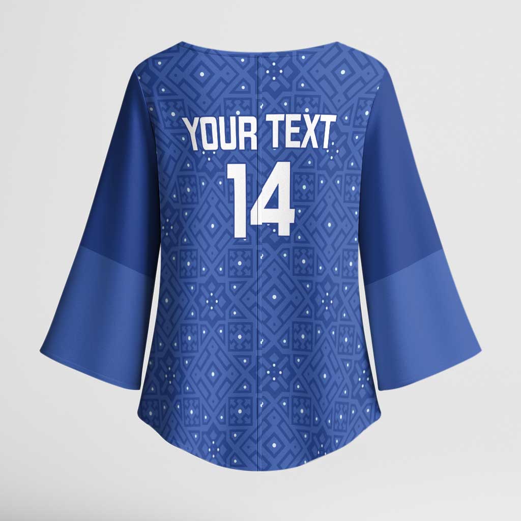 Uzbekistan Football Custom Kimono Sleeve Blouse Come On White Wolves Blue - Wonder Print Shop