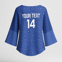 Uzbekistan Football Custom Kimono Sleeve Blouse Come On White Wolves Blue - Wonder Print Shop