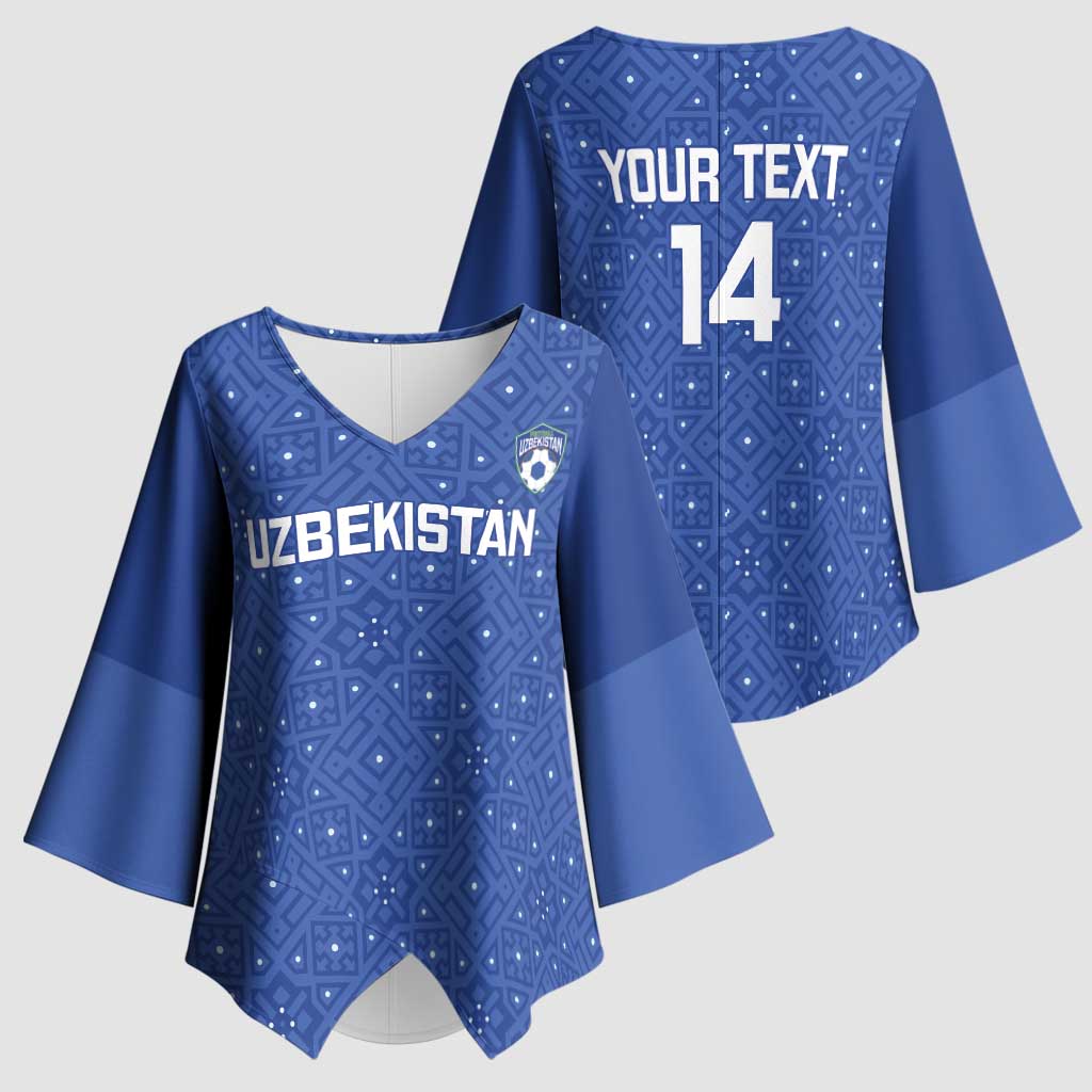 Uzbekistan Football Custom Kimono Sleeve Blouse Come On White Wolves Blue - Wonder Print Shop