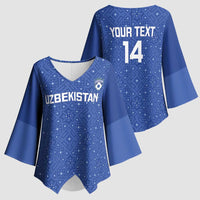 Uzbekistan Football Custom Kimono Sleeve Blouse Come On White Wolves Blue - Wonder Print Shop