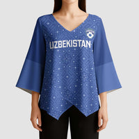 Uzbekistan Football Custom Kimono Sleeve Blouse Come On White Wolves Blue - Wonder Print Shop