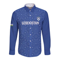 Uzbekistan Football Custom Long Sleeve Button Shirt Come On White Wolves Blue - Wonder Print Shop