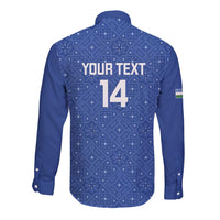 Uzbekistan Football Custom Long Sleeve Button Shirt Come On White Wolves Blue - Wonder Print Shop