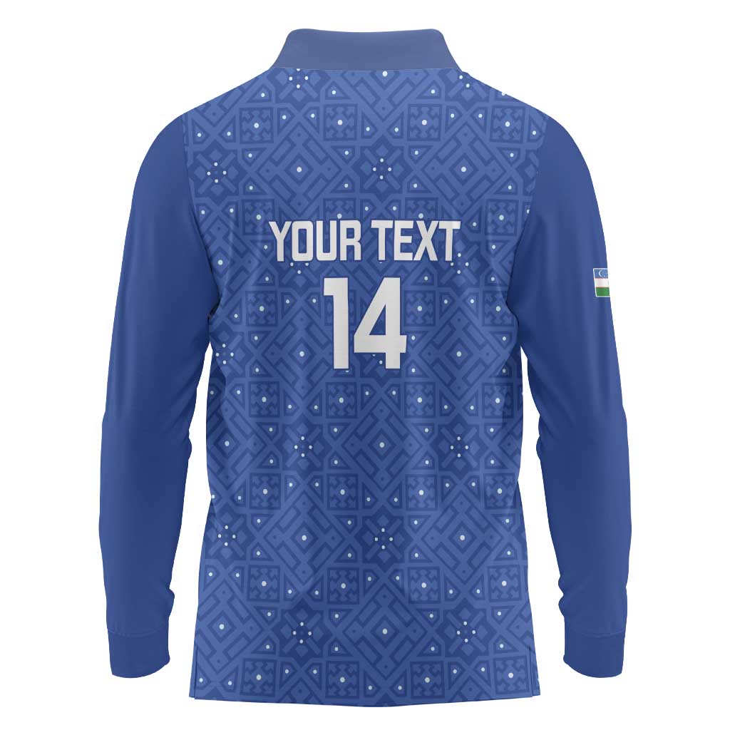 Uzbekistan Football Custom Long Sleeve Polo Shirt Come On White Wolves Blue - Wonder Print Shop