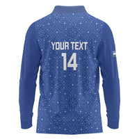 Uzbekistan Football Custom Long Sleeve Polo Shirt Come On White Wolves Blue - Wonder Print Shop