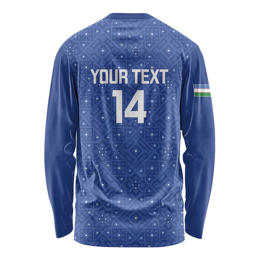 Uzbekistan Football Custom Long Sleeve Shirt Come On White Wolves Blue - Wonder Print Shop