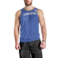 Uzbekistan Football Custom Men Tank Top Come On White Wolves Blue - Wonder Print Shop