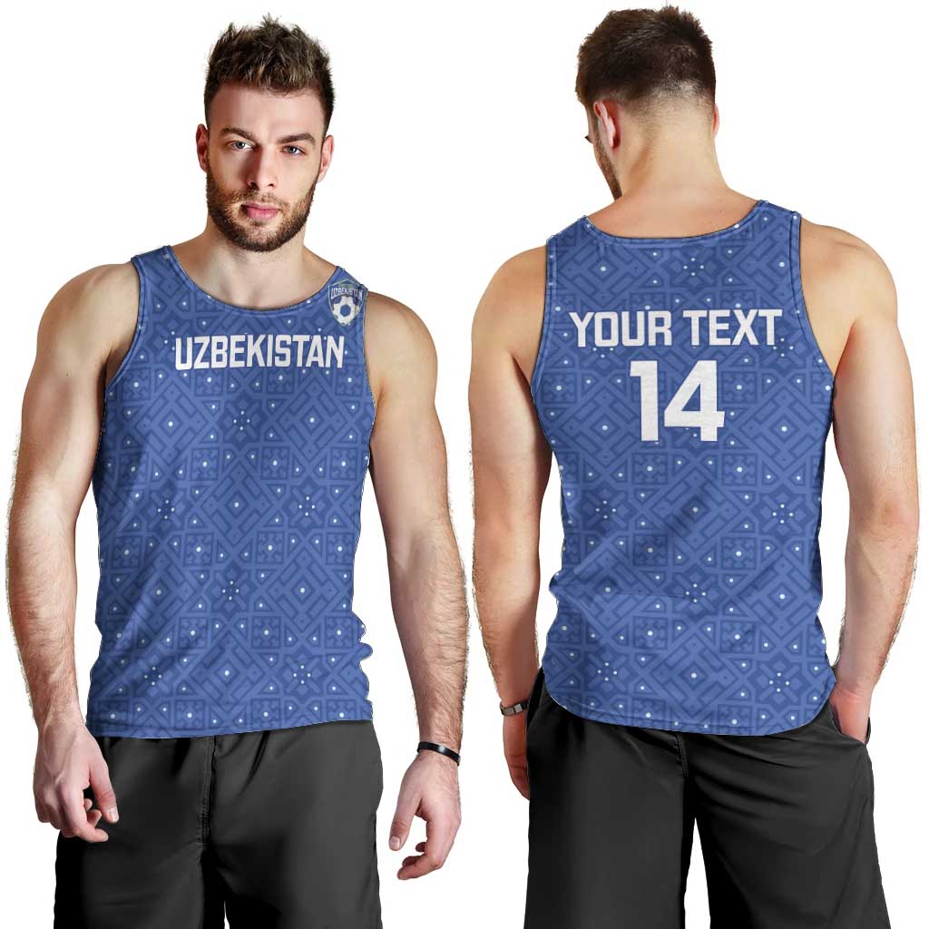 Uzbekistan Football Custom Men Tank Top Come On White Wolves Blue - Wonder Print Shop