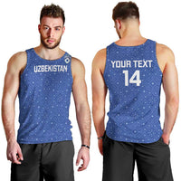 Uzbekistan Football Custom Men Tank Top Come On White Wolves Blue - Wonder Print Shop