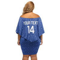 Uzbekistan Football Custom Off Shoulder Short Dress Come On White Wolves Blue - Wonder Print Shop
