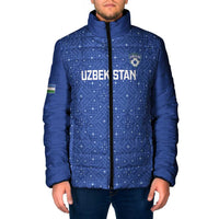Uzbekistan Football Custom Padded Jacket Come On White Wolves Blue - Wonder Print Shop