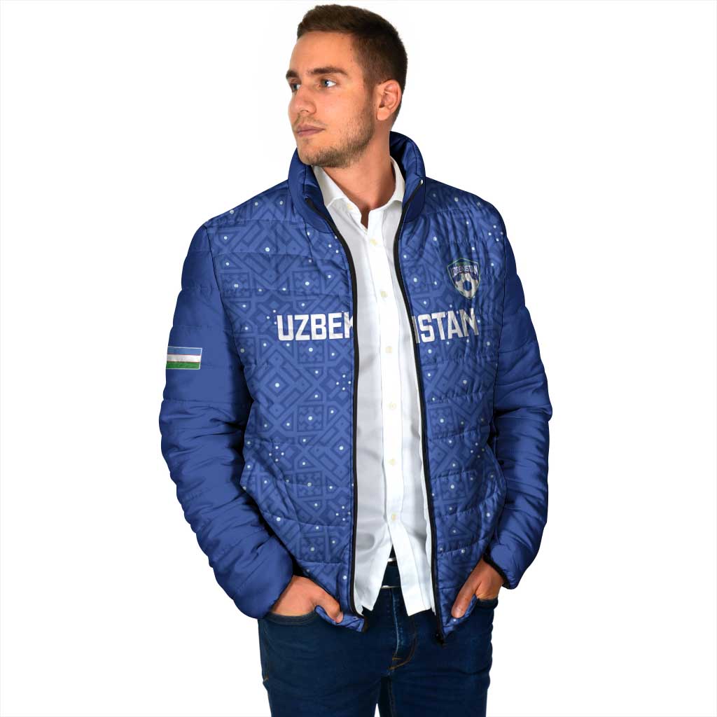 Uzbekistan Football Custom Padded Jacket Come On White Wolves Blue - Wonder Print Shop