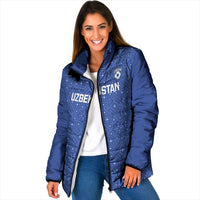 Uzbekistan Football Custom Padded Jacket Come On White Wolves Blue - Wonder Print Shop