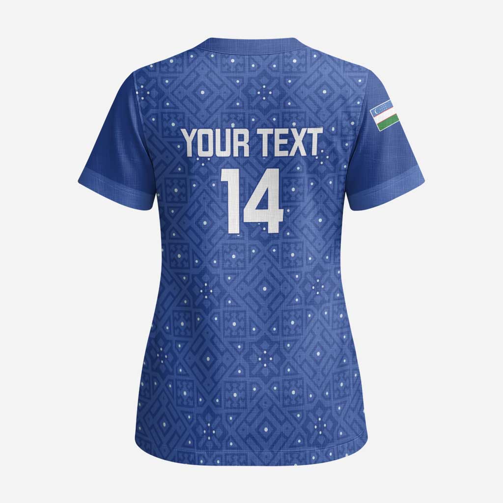 Uzbekistan Football Custom Scrub Top Come On White Wolves Blue - Wonder Print Shop