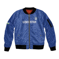 Uzbekistan Football Custom Sleeve Zip Bomber Jacket Come On White Wolves Blue - Wonder Print Shop