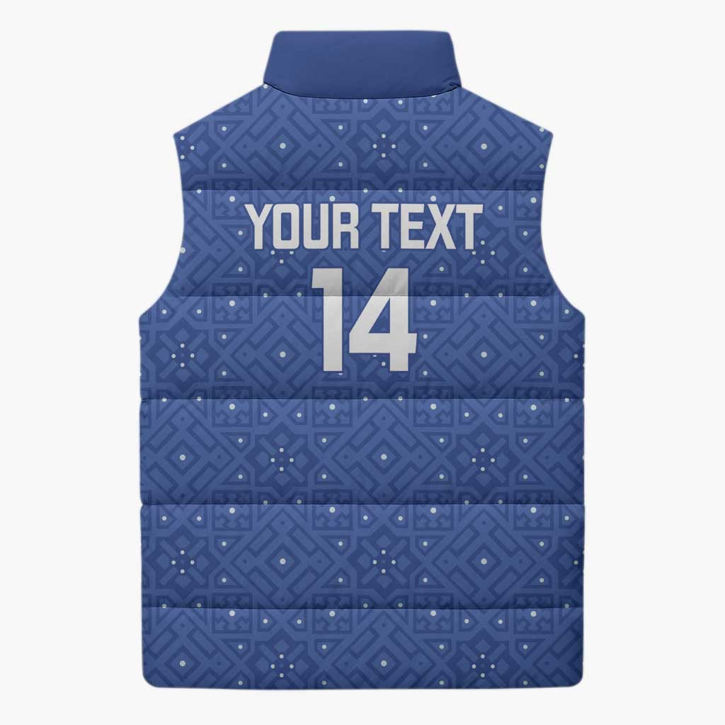 Uzbekistan Football Custom Sleeveless Puffer Jacket Come On White Wolves Blue - Wonder Print Shop