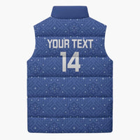 Uzbekistan Football Custom Sleeveless Puffer Jacket Come On White Wolves Blue - Wonder Print Shop