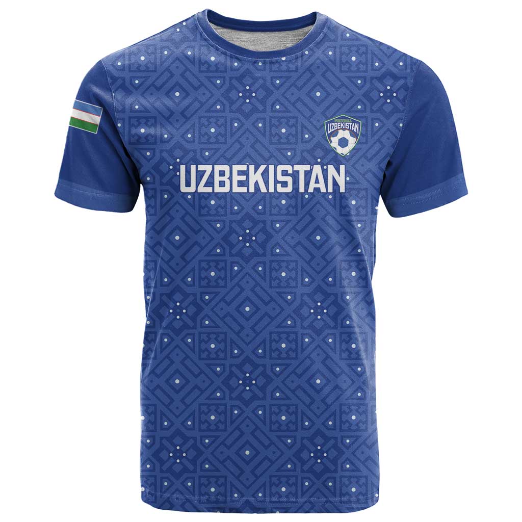 Uzbekistan Football Custom T Shirt Come On White Wolves Blue - Wonder Print Shop