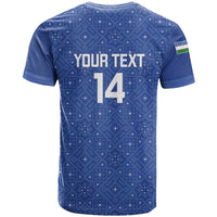 Uzbekistan Football Custom T Shirt Come On White Wolves Blue - Wonder Print Shop
